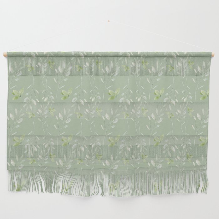 Mint green watercolor hand painted floral leaves Wall Hanging Gallery Image 1