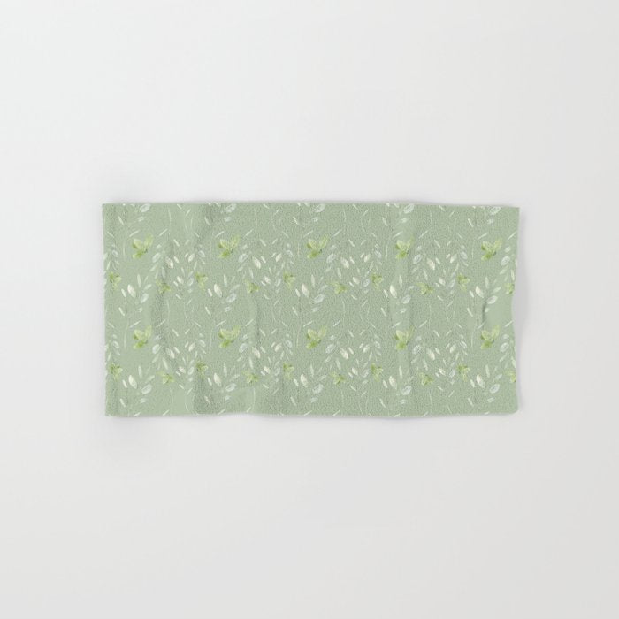 Mint green watercolor hand painted floral leaves Towels Gallery Image 1