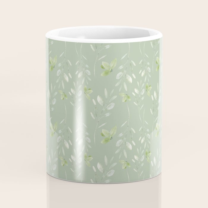 Mint green watercolor hand painted floral leaves Coffee Mug Gallery Image 4
