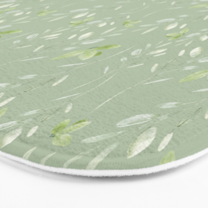 Mint green watercolor hand painted floral leaves Bath Mat Gallery Image 3