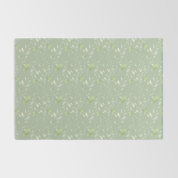 Mint green watercolor hand painted floral leaves Rug Gallery Image 2