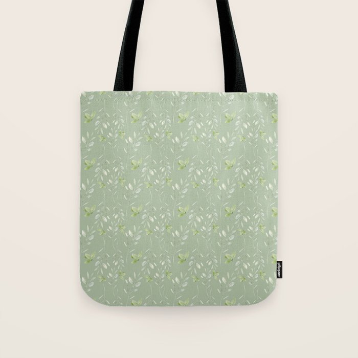 Mint green watercolor hand painted floral leaves Tote Bag Gallery Image 1