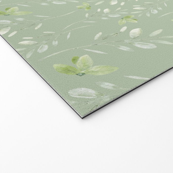 Mint green watercolor hand painted floral leaves Welcome Mat Gallery Image 2