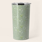 Mint green watercolor hand painted floral leaves Travel Mug Gallery Image 1