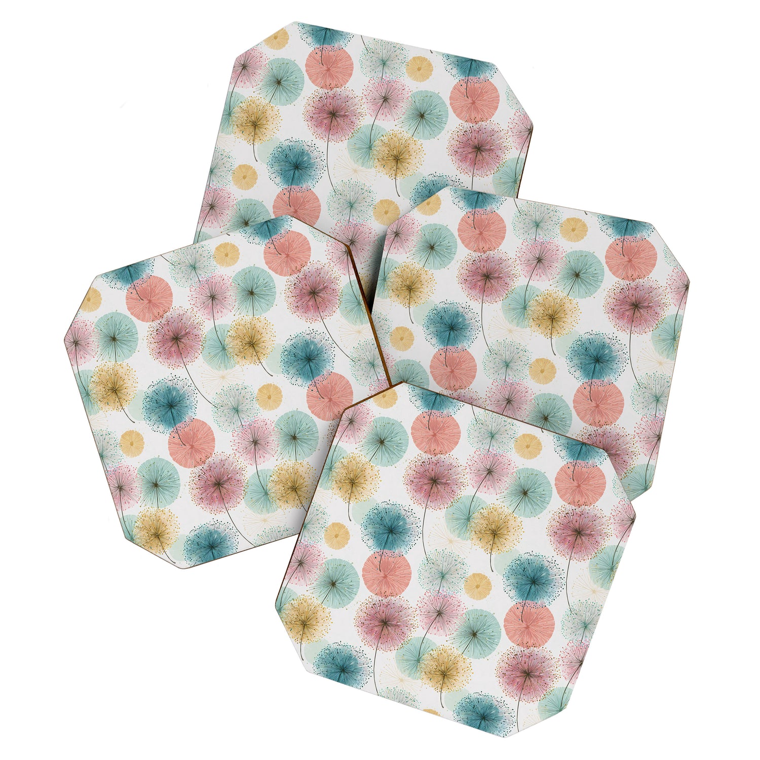 Abstract Dandelion Print in Retro Colors Coaster Gallery Image 1