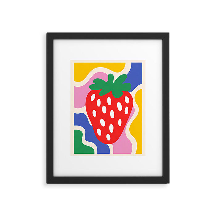 Matisse Inspired Colorful Cut Out Shapes and Strawberry  Framed Art Print Gallery Image 1