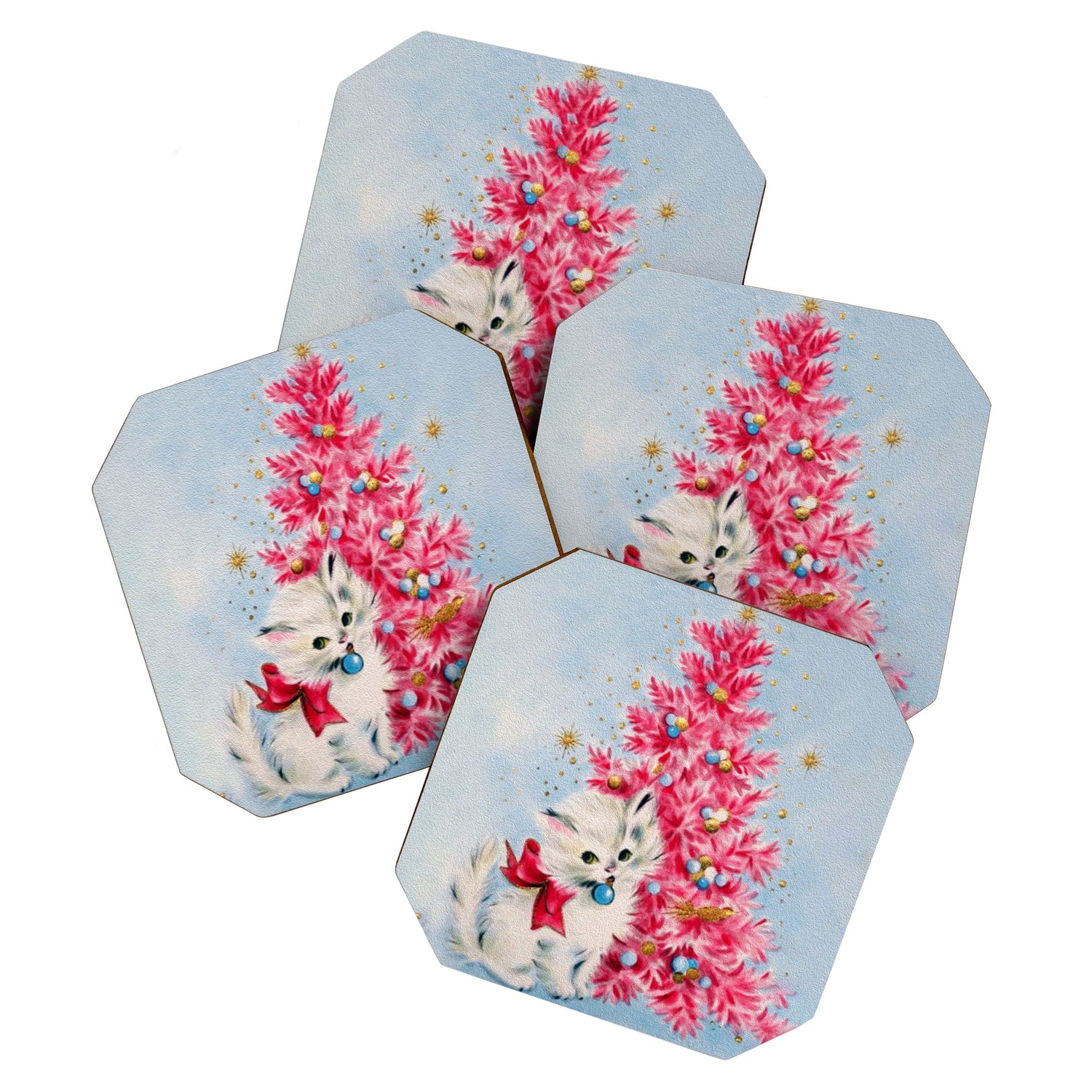 Retro Christmas, Vintage Christmas Kitten Coaster Gallery Image 1