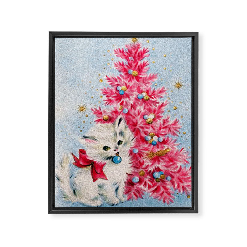 Retro Christmas, Vintage Christmas Kitten Framed Canvas Print Gallery Image 8