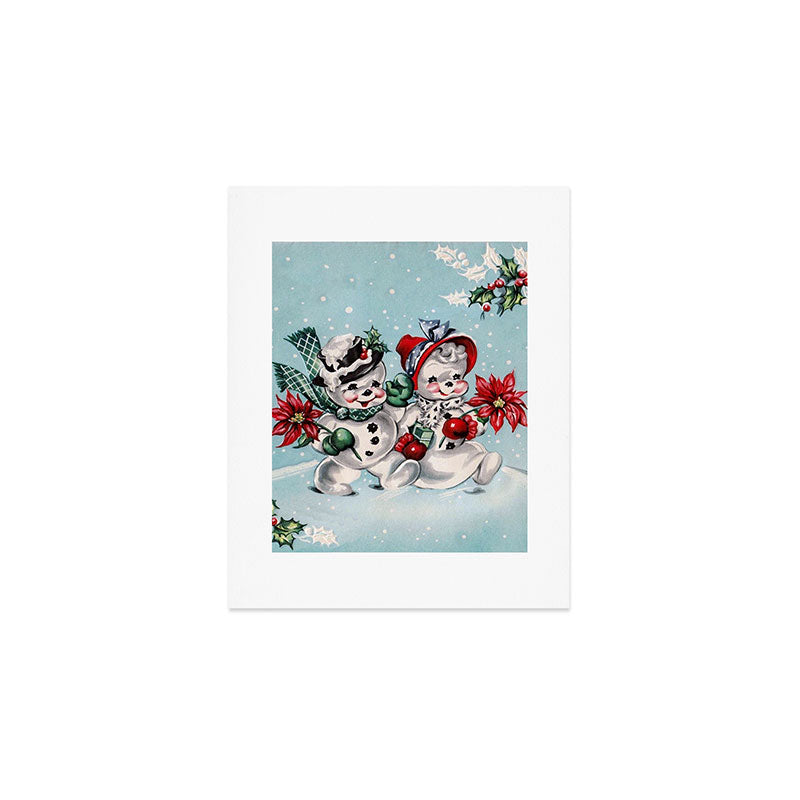 Vintage Christmas Snowman, Retro Christmas Art Print Gallery Image 1