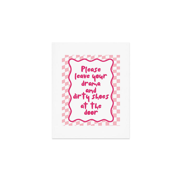 Please Leave Your Drama and Dirty Shoes At The Door, Pink Checkered Wall Decor Art Print Gallery Image 1