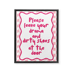 Please Leave Your Drama and Dirty Shoes At The Door, Pink Checkered Wall Decor Framed Canvas Print Gallery Image 6