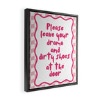 Please Leave Your Drama and Dirty Shoes At The Door, Pink Checkered Wall Decor Framed Canvas Print Gallery Image 2