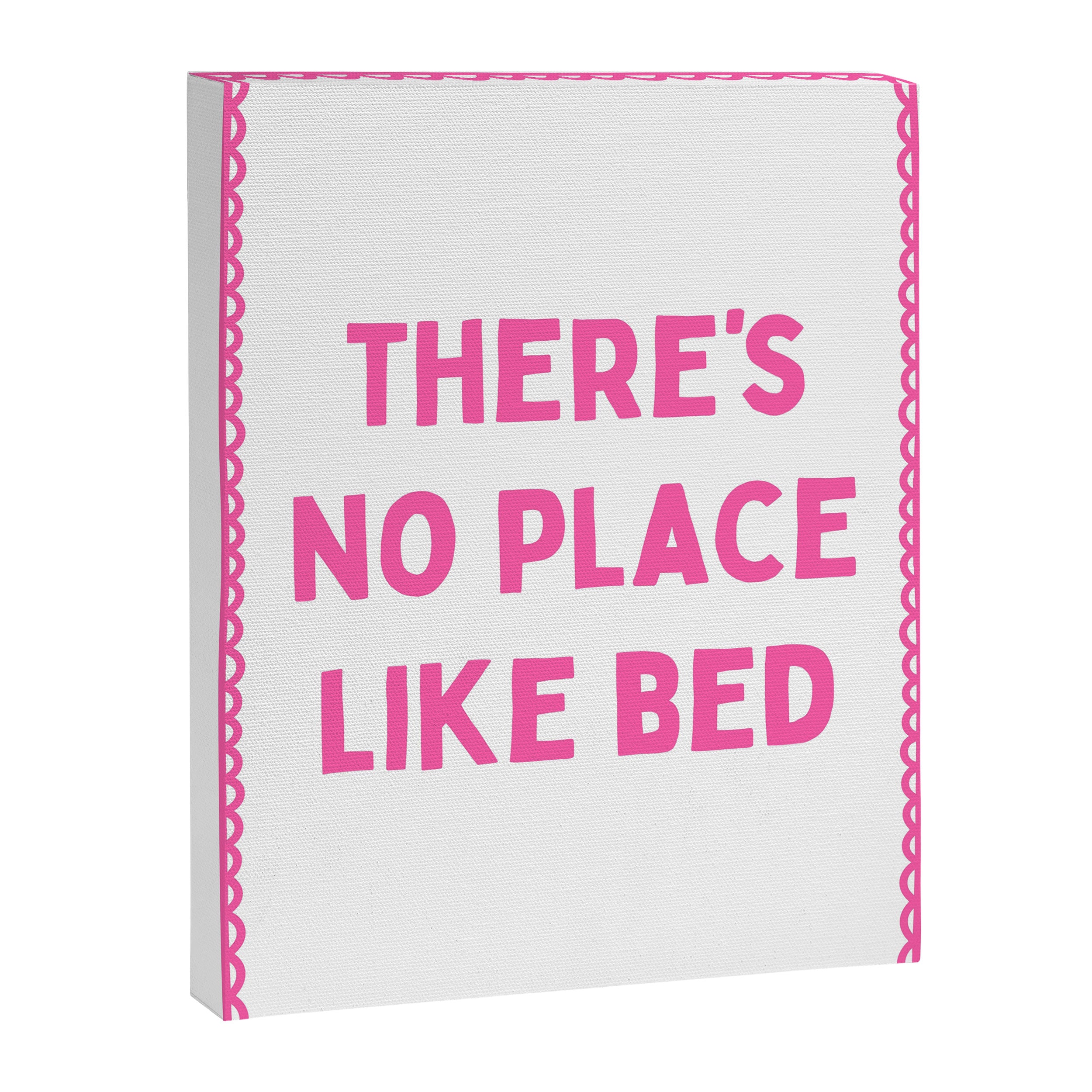 There's No Place Like Bed, Funny Pink Bedroom Quote Canvas Print Gallery Image 6