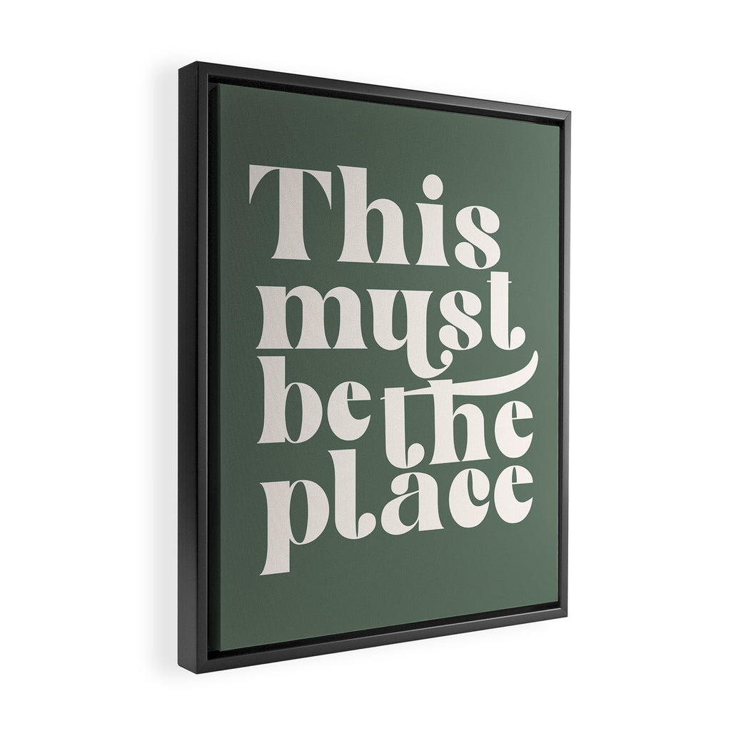 This Must Be The Place, Green and Cream Retro Home Decor Framed Canvas Print Gallery Image 2