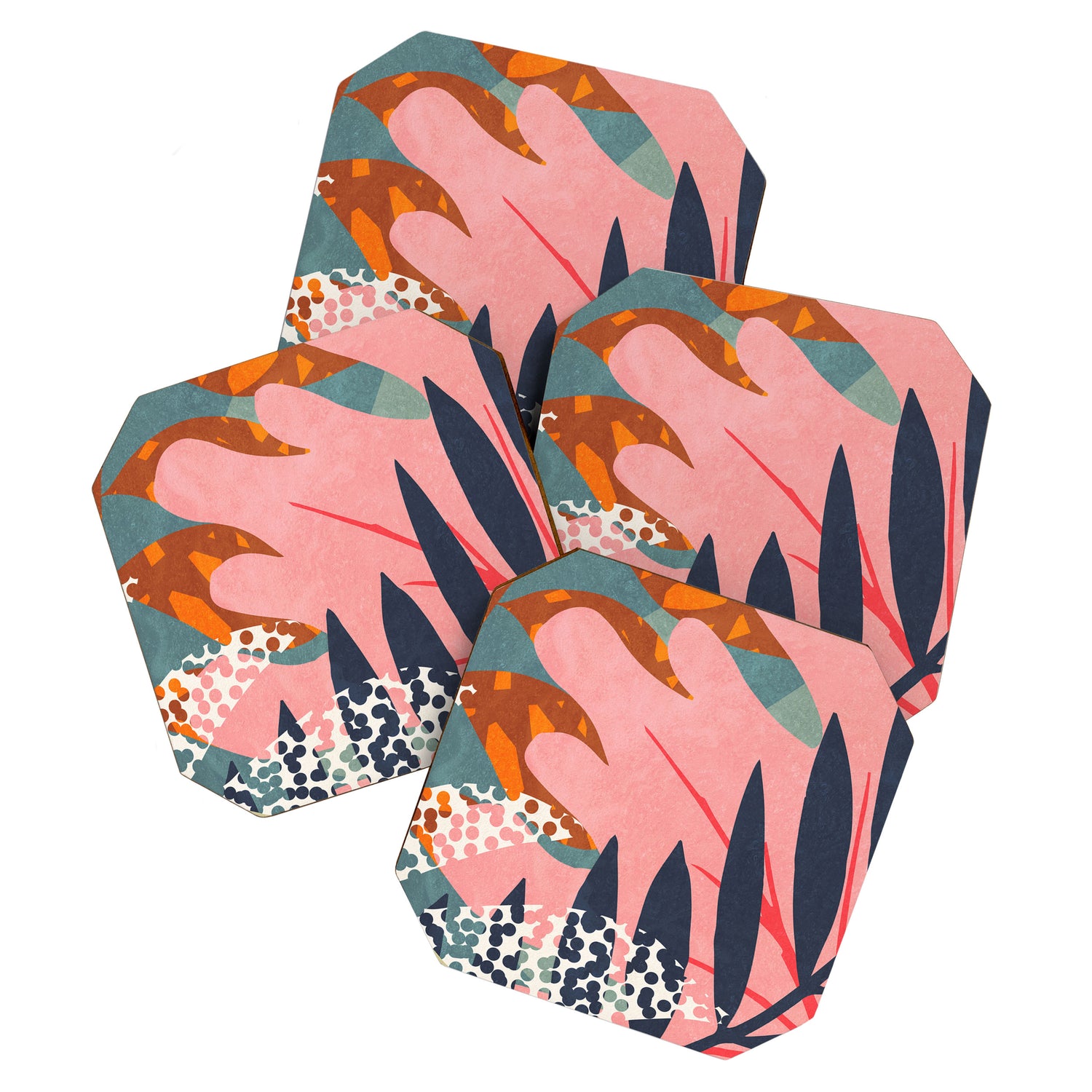 Abstract Boho Tropical Foliage 2 Coaster Gallery Image 1