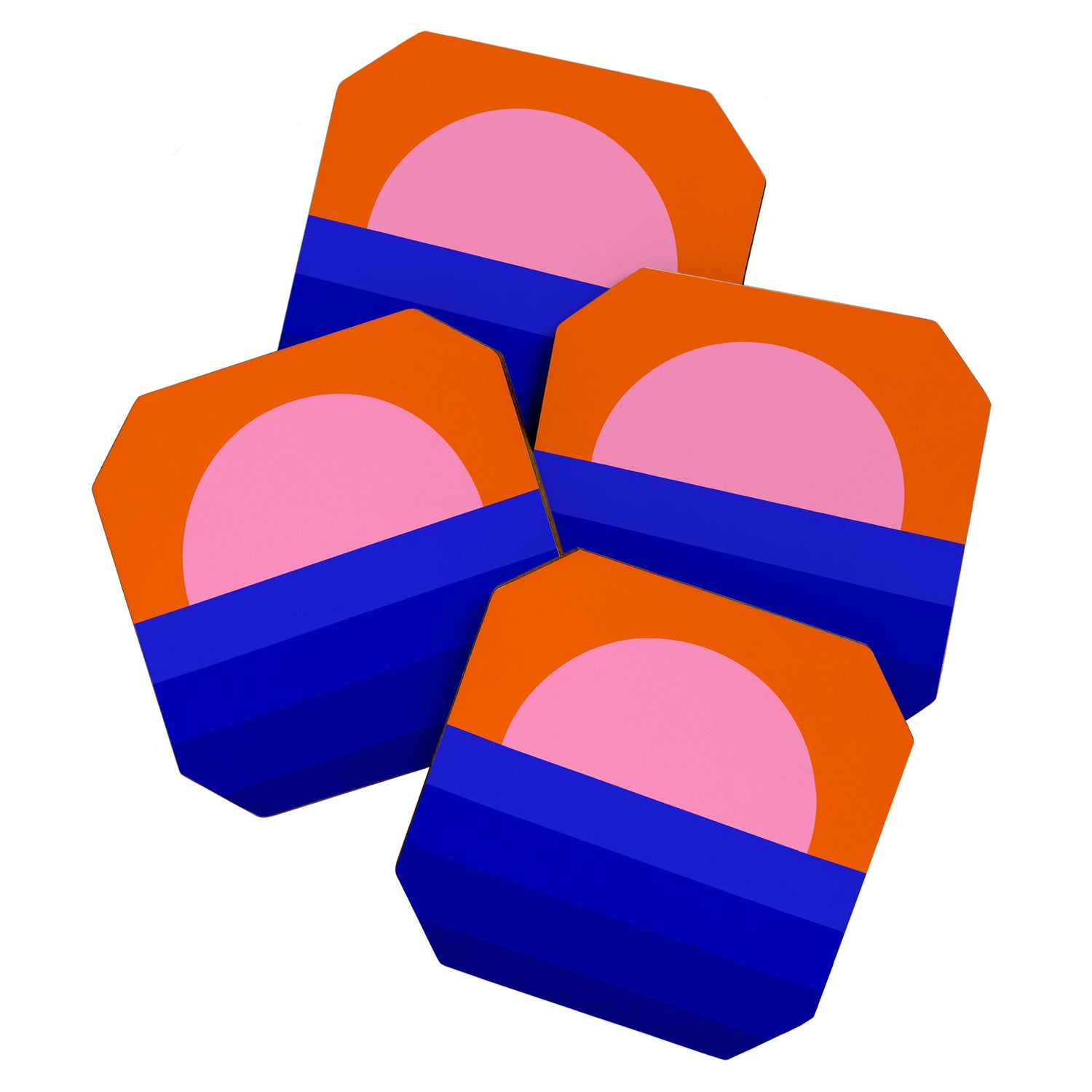 Abstract geo Sunset in blue and orange 3/3 Coaster Gallery Image 1
