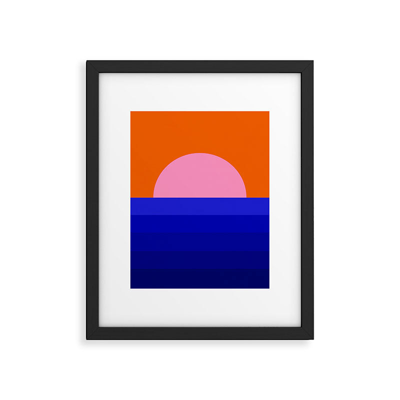 Abstract geo Sunset in blue and orange 3/3 Framed Art Print Gallery Image 5