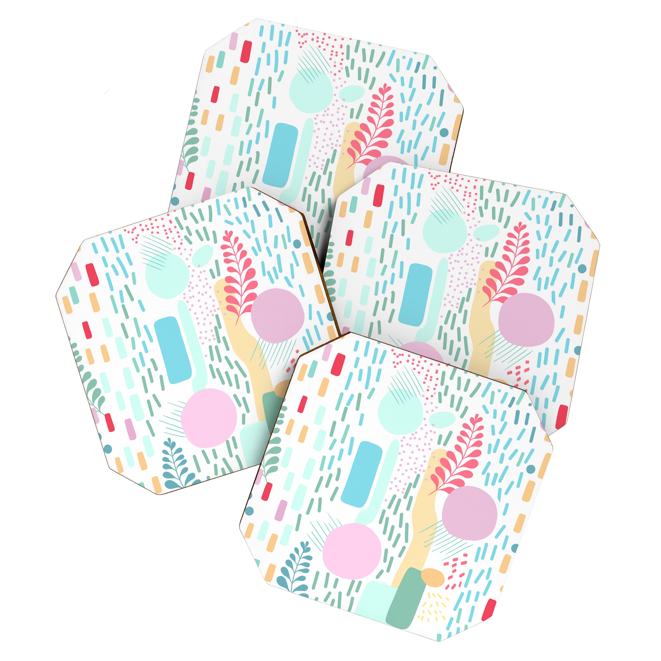 Abstract Nature - Colourful Doodle Pattern 3 Coaster Gallery Image 1