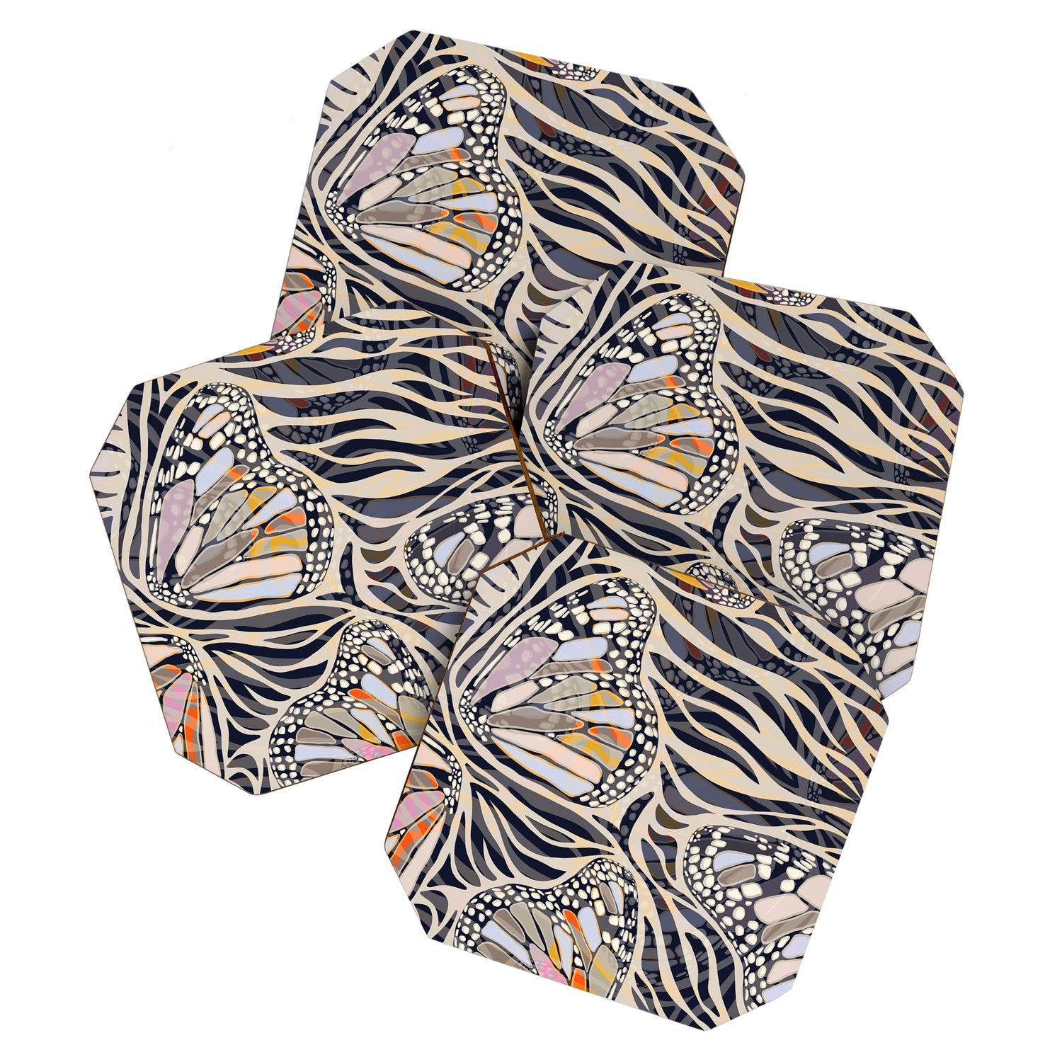Abstract Retro Boho Butterfly Zebra Pattern â¢ Earthy Nature Coaster Gallery Image 1