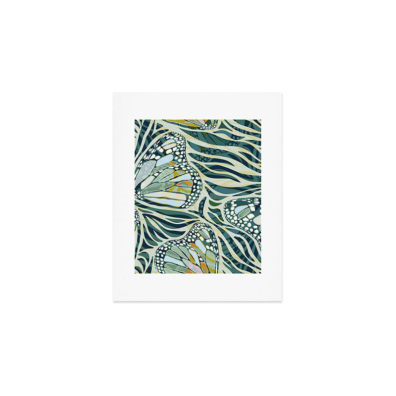 Abstract Retro Boho Butterfly Zebra Pattern - teal green Art Print Gallery Image 1