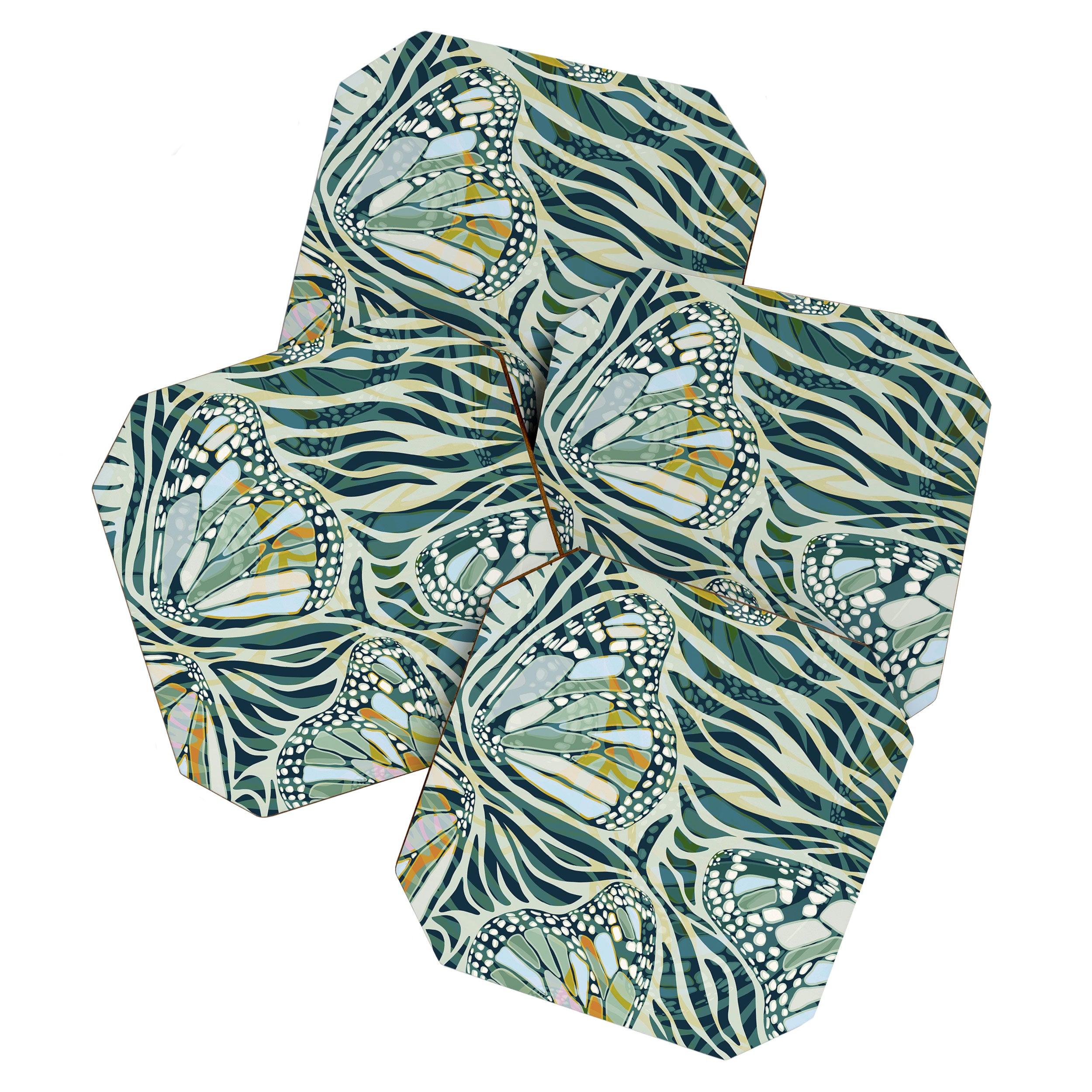 Abstract Retro Boho Butterfly Zebra Pattern - teal green Coaster Gallery Image 1