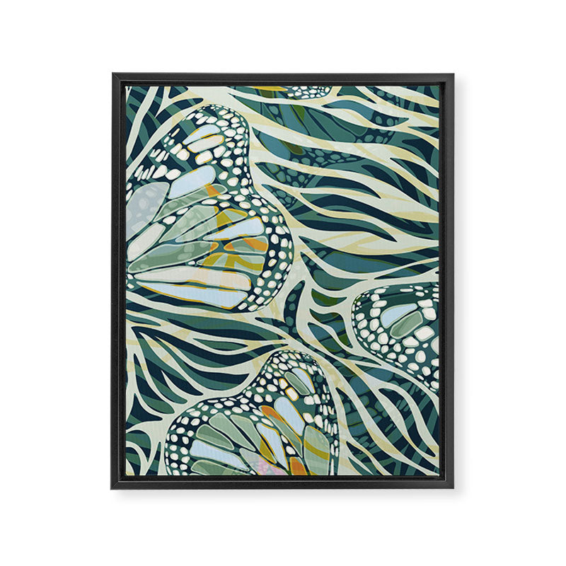 Abstract Retro Boho Butterfly Zebra Pattern - teal green Framed Canvas Print Gallery Image 8