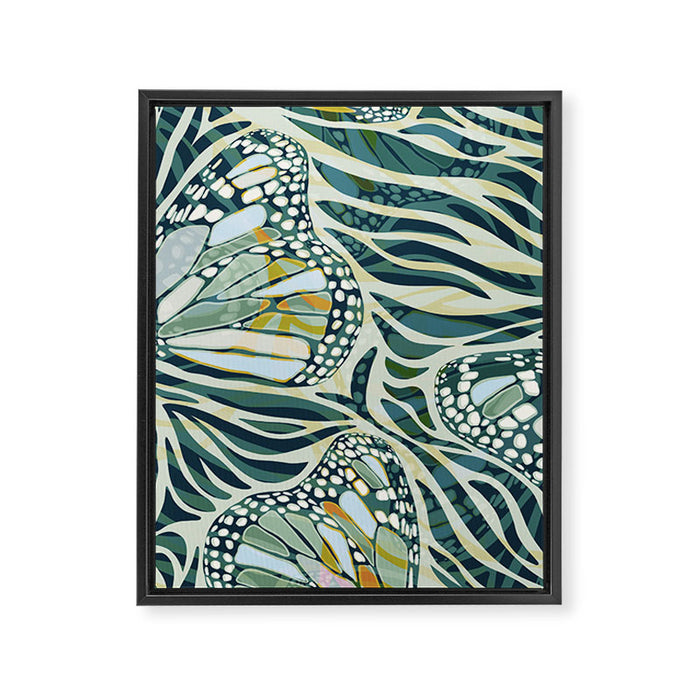 Abstract Retro Boho Butterfly Zebra Pattern - teal green Framed Canvas Print Gallery Image 1