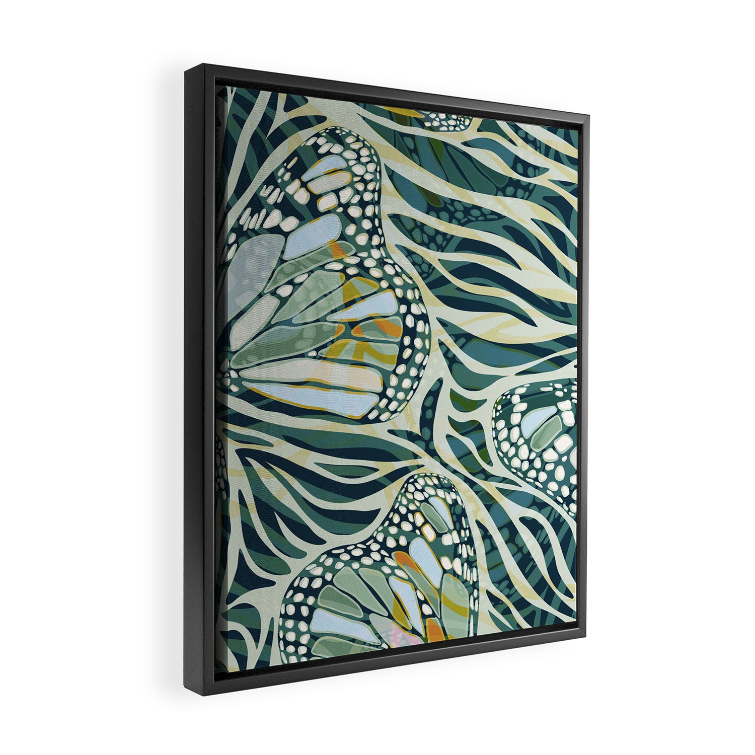 Abstract Retro Boho Butterfly Zebra Pattern - teal green Framed Canvas Print Gallery Image 2