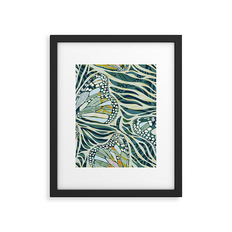 Abstract Retro Boho Butterfly Zebra Pattern - teal green Framed Art Print Gallery Image 6