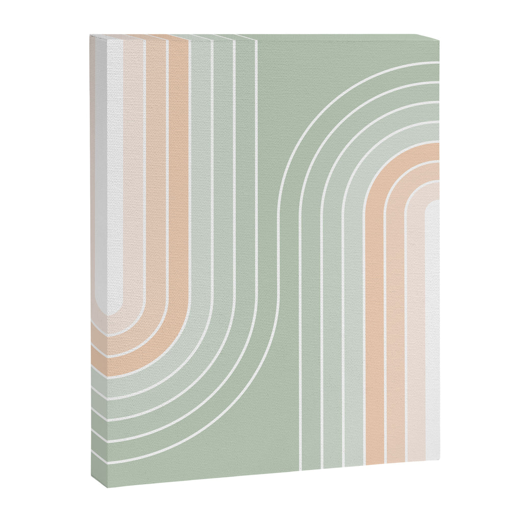 Abstract Retro Double Spring Rainbow - Pastel sage green and Peach fuzz Canvas Print Gallery Image 6
