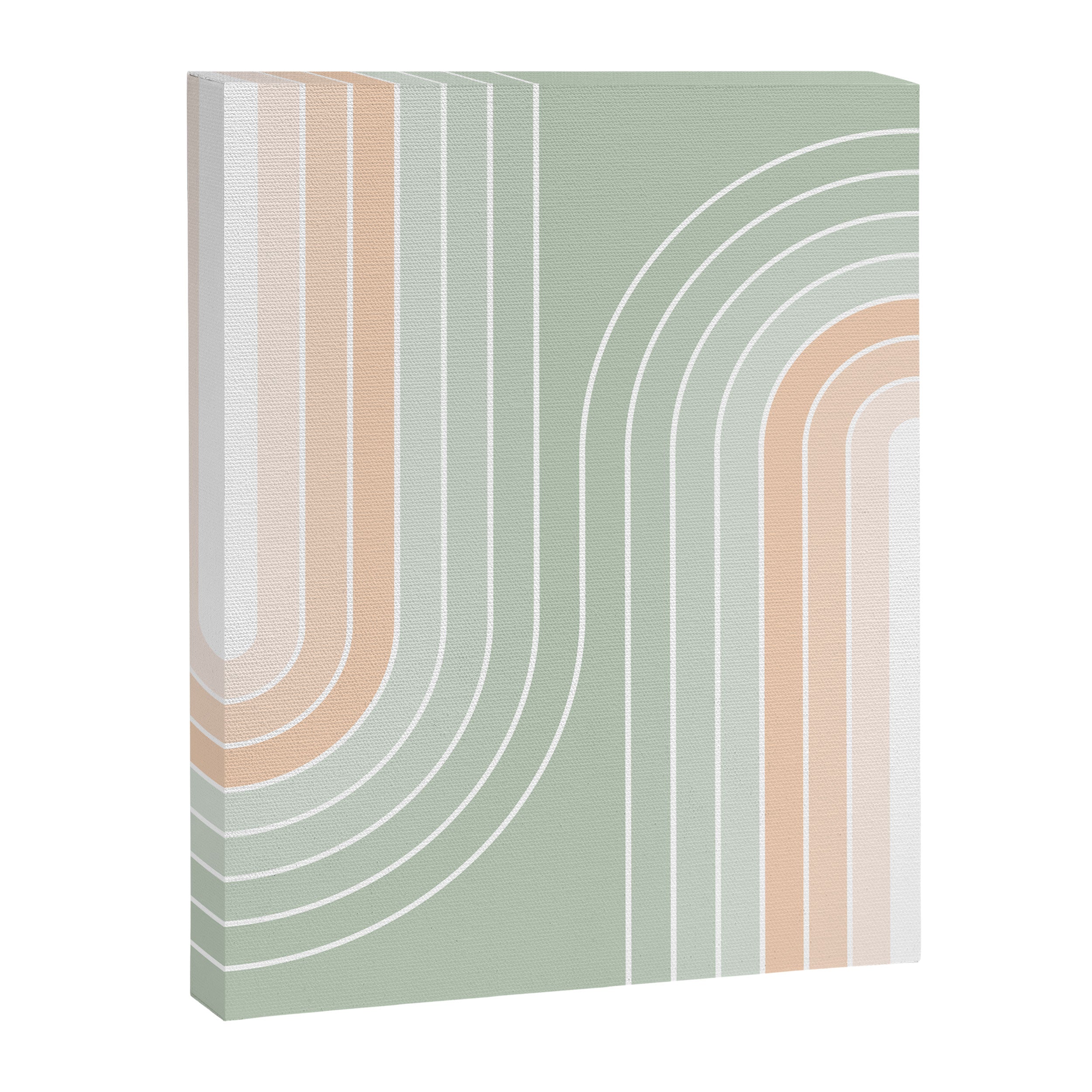 Abstract Retro Double Spring Rainbow - Pastel sage green and Peach fuzz Canvas Print Gallery Image 6