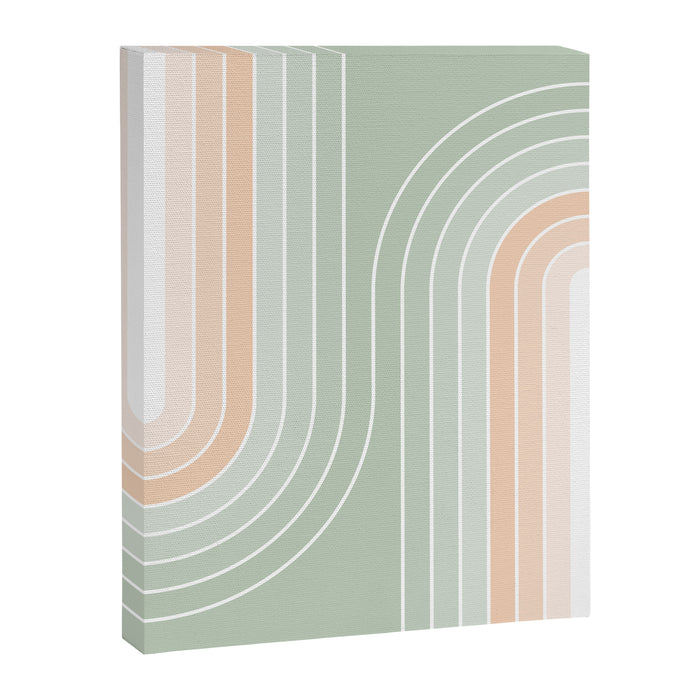 Abstract Retro Double Spring Rainbow - Pastel sage green and Peach fuzz Canvas Print Gallery Image 1