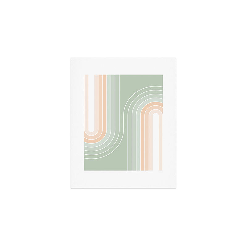 Abstract Retro Double Spring Rainbow - Pastel sage green and Peach fuzz Art Print Gallery Image 1
