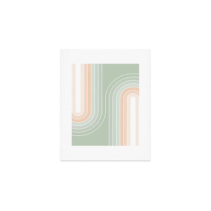Abstract Retro Double Spring Rainbow - Pastel sage green and Peach fuzz Art Print Gallery Image 1