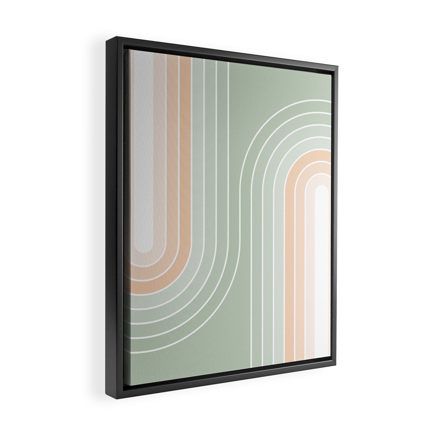 Abstract Retro Double Spring Rainbow - Pastel sage green and Peach fuzz Framed Canvas Print Gallery Image 2