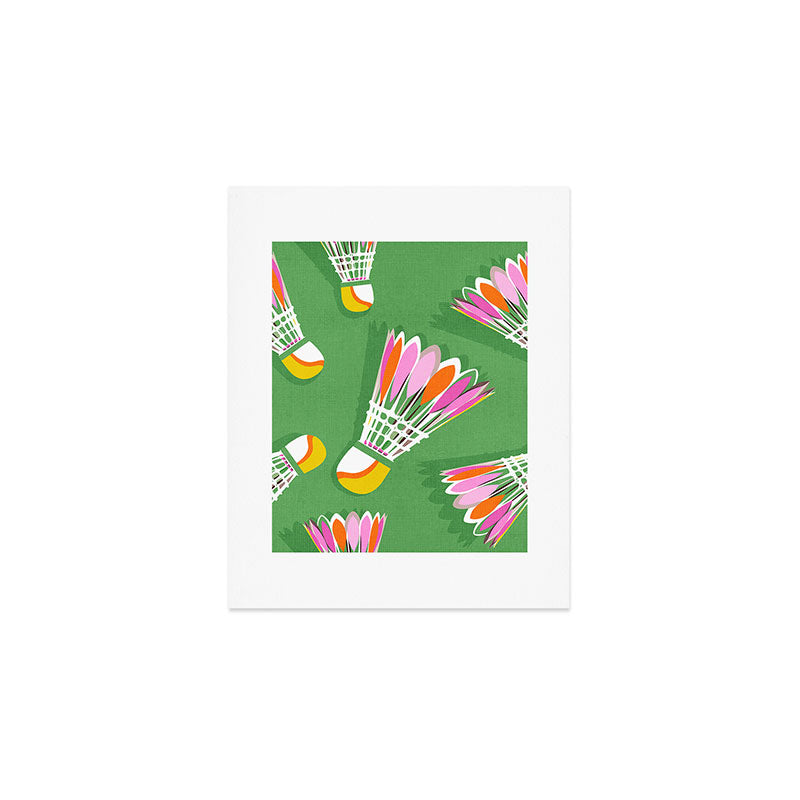 Badminton Birdie Pop Art court sport pattern on bright green Art Print Gallery Image 1