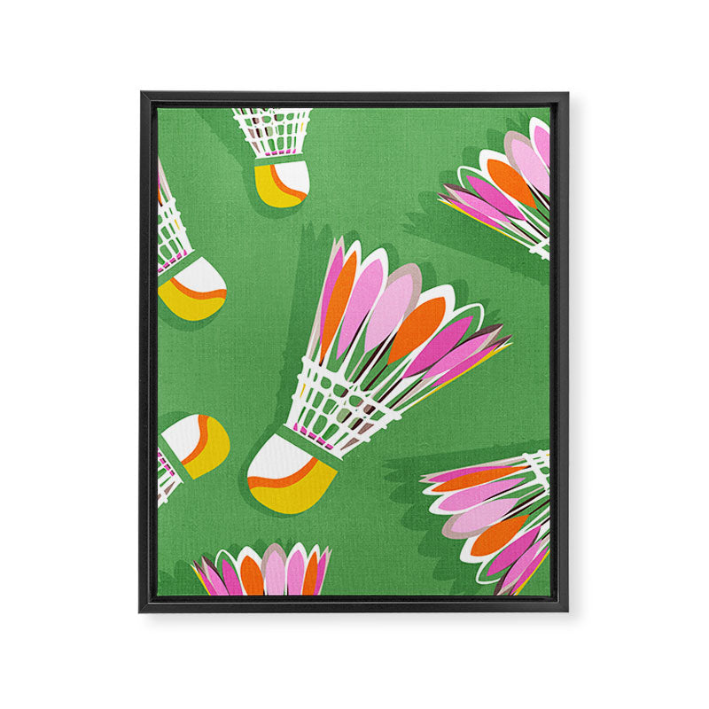 Badminton Birdie Pop Art court sport pattern on bright green Framed Canvas Print Gallery Image 6