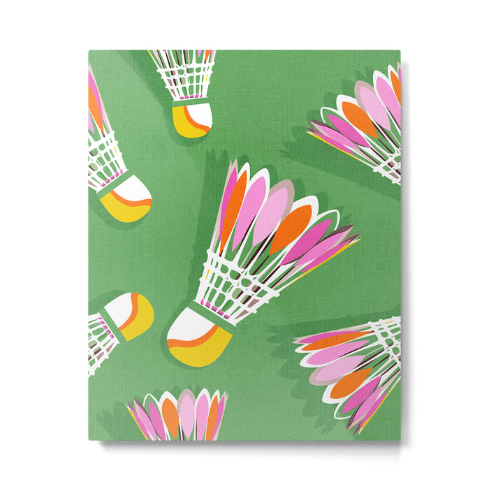 Badminton Birdie Pop Art court sport pattern on bright green Metal Print Gallery Image 1