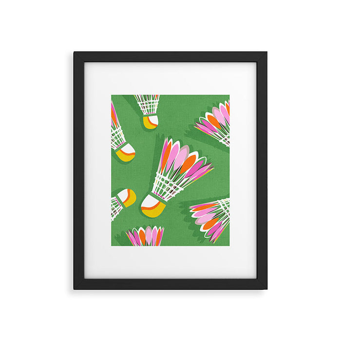 Badminton Birdie Pop Art court sport pattern on bright green Framed Art Print Gallery Image 1
