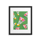 Badminton Birdie Pop Art court sport pattern on bright green Framed Art Print Gallery Image 5