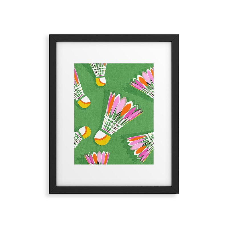 Badminton Birdie Pop Art court sport pattern on bright green Framed Art Print Gallery Image 5