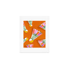 Badminton Birdie Pop Art court sport pattern on bright orange Art Print Gallery Image 1
