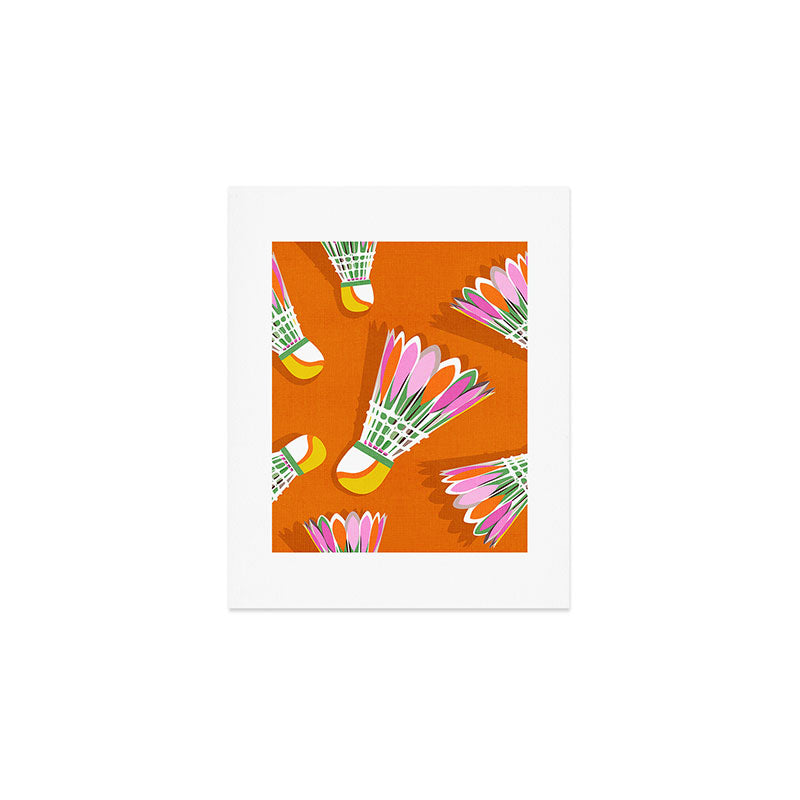 Badminton Birdie Pop Art court sport pattern on bright orange Art Print Gallery Image 1