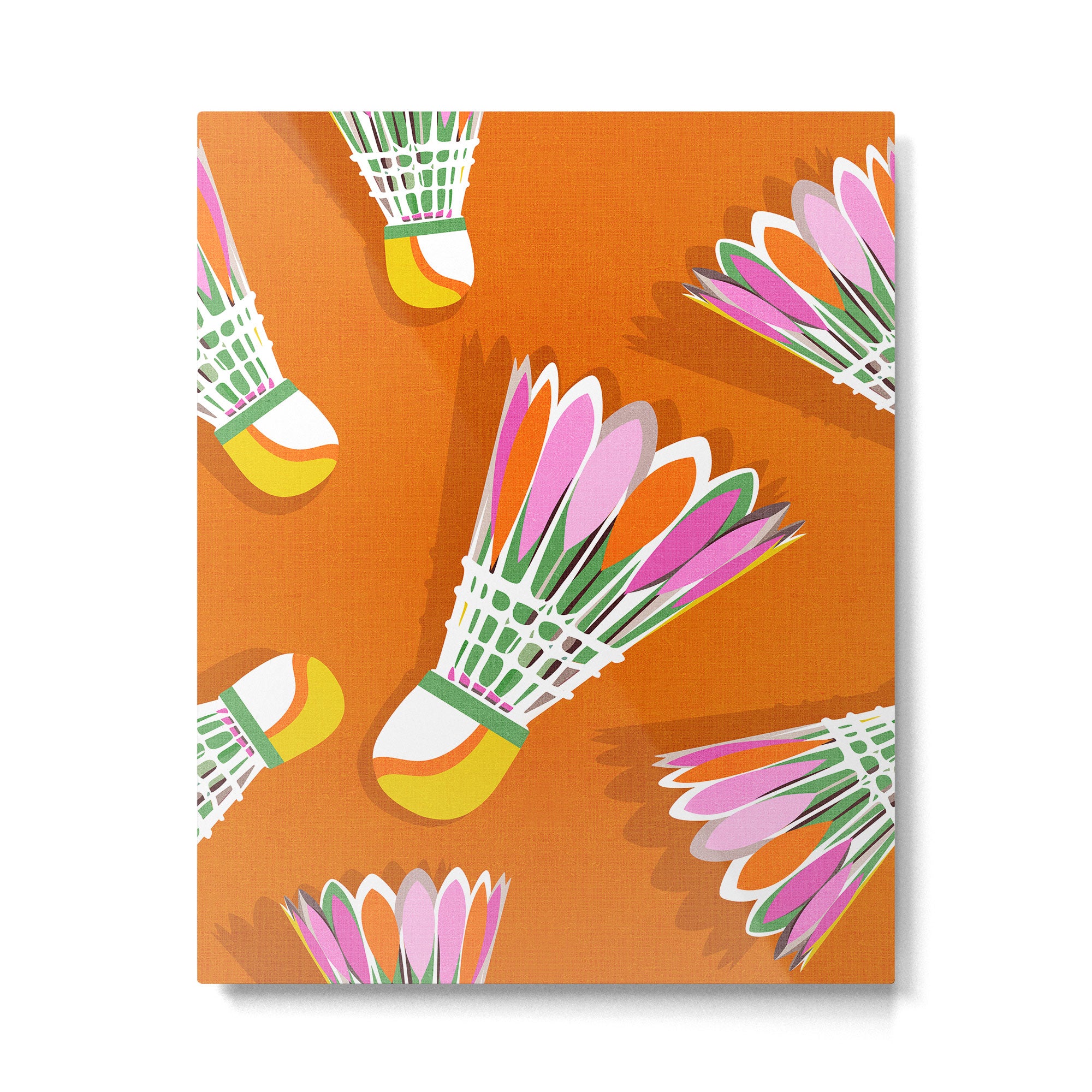 Badminton Birdie Pop Art court sport pattern on bright orange Metal Print Gallery Image 4