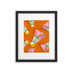 Badminton Birdie Pop Art court sport pattern on bright orange Framed Art Print Gallery Image 5