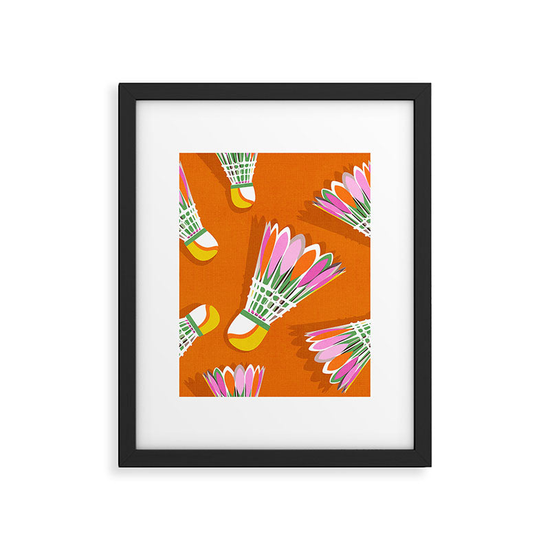 Badminton Birdie Pop Art court sport pattern on bright orange Framed Art Print Gallery Image 5