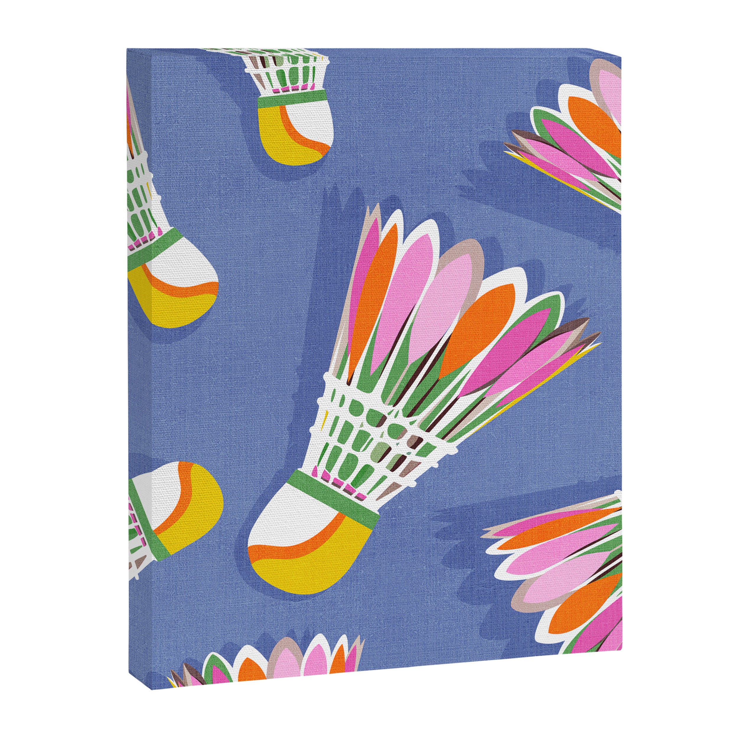 Badminton Birdie Pop Art court sport pattern on cobalt blue Canvas Print Gallery Image 6