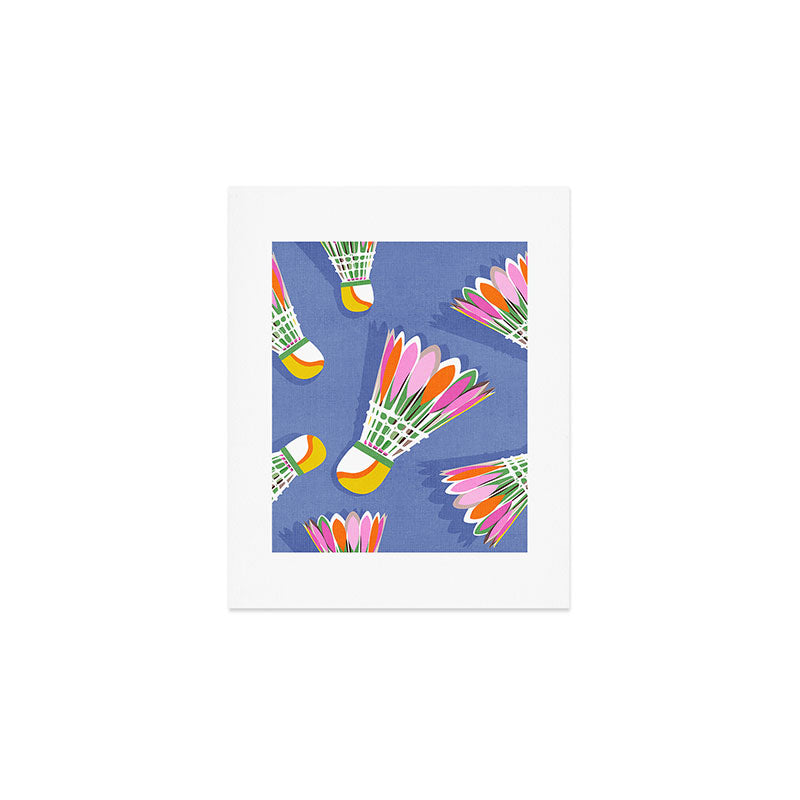 Badminton Birdie Pop Art court sport pattern on cobalt blue Art Print Gallery Image 1