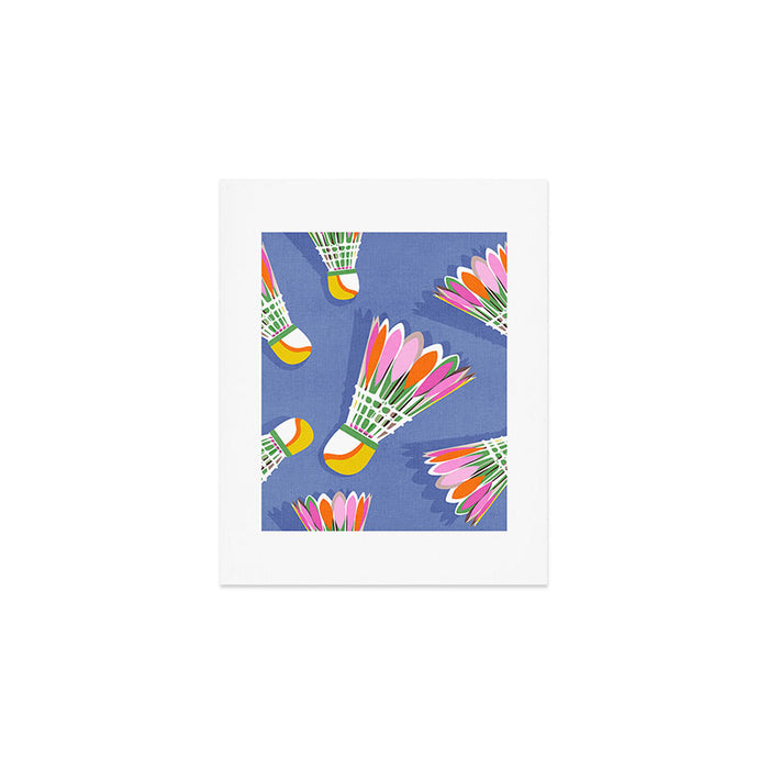 Badminton Birdie Pop Art court sport pattern on cobalt blue Art Print Gallery Image 1