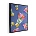 Badminton Birdie Pop Art court sport pattern on cobalt blue Framed Canvas Print Gallery Image 2